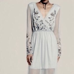 Tulle Embroidered Dress Long Sleeve “Misty Sage”